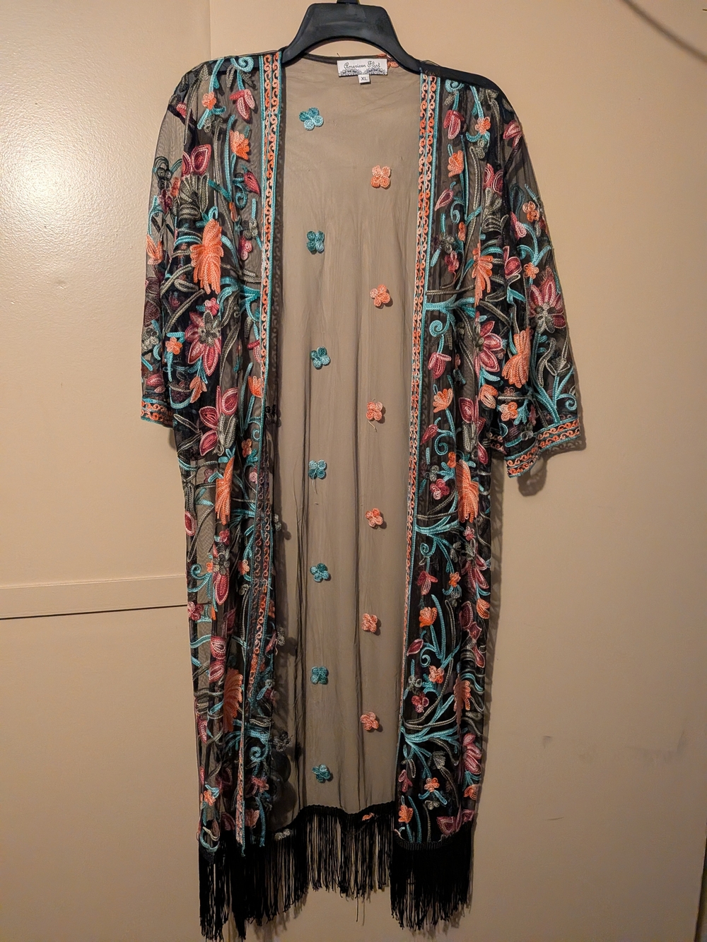 American Flirt Embroidered Sheer Duster Kimono NWOT - Picture 4 of 5
